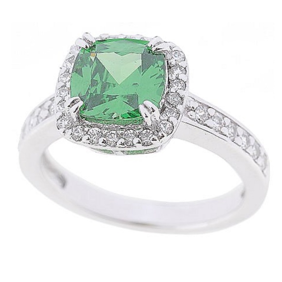 Diamonique Jewelry - QVC Epiphany Platinum Clad Diamonique Simulated Emerald Ring. 0269